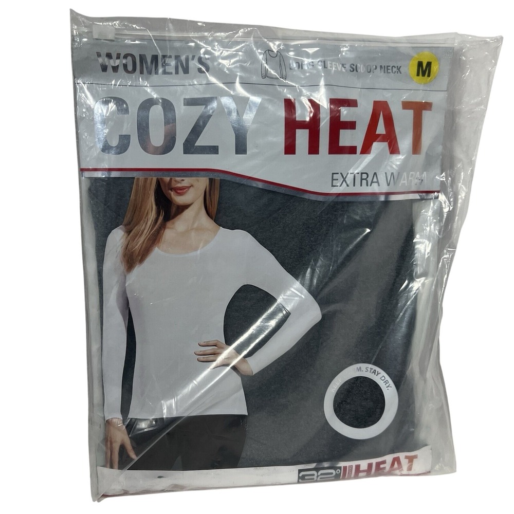 32 DEGREES One COZY HEAT WOMEN'S LONG SLEEVE SCOOP NECK T-SHIRT‎ MEDIUM Grey